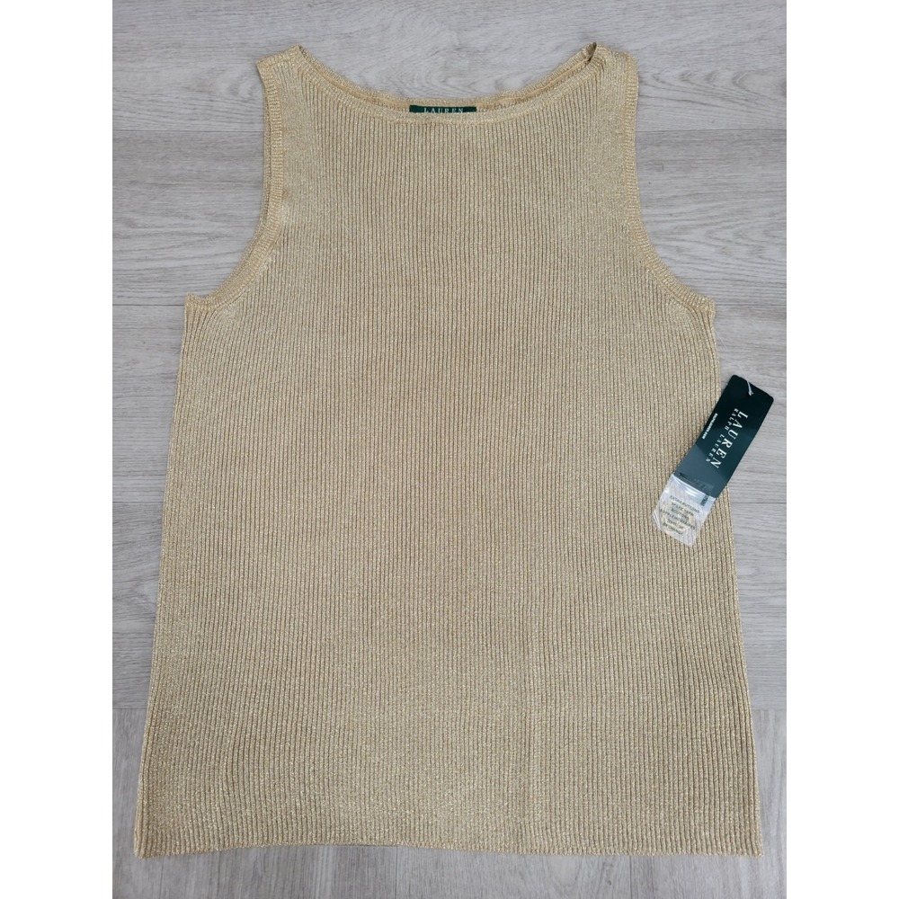 Lauren Ralph Lauren Metallic Rib Knit Sweater Tank Top Women's XL Gold NWT